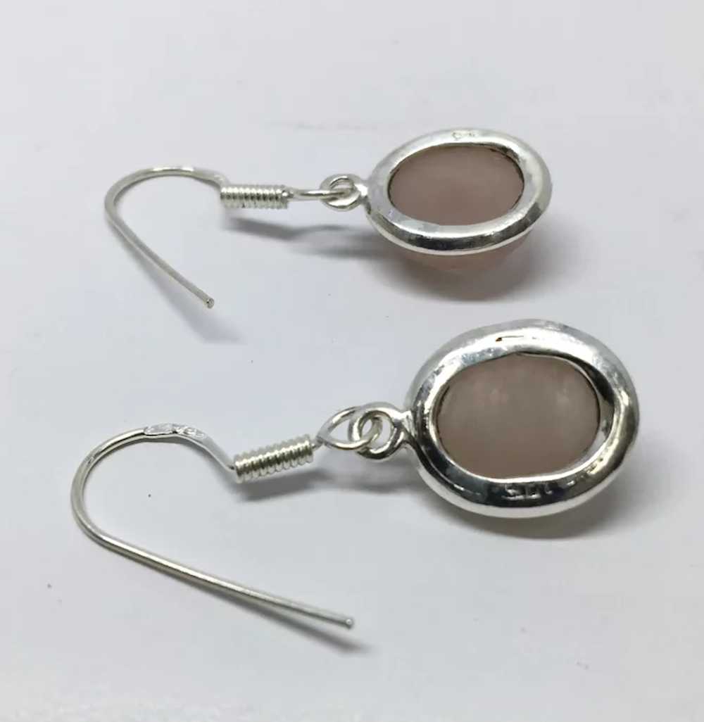 Rose Quartz Cabochon Earrings - Sterling Silver - image 2