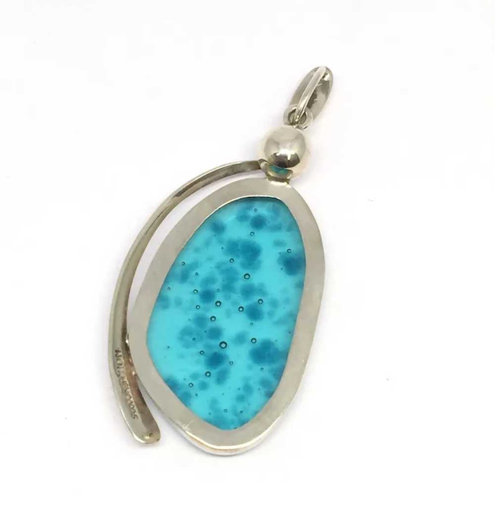Mexican Art Glass Pendant - Sterling Silver - image 2