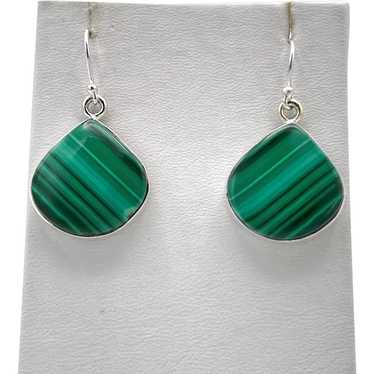 Malachite Cabochon Earrings - Sterling Silver - image 1