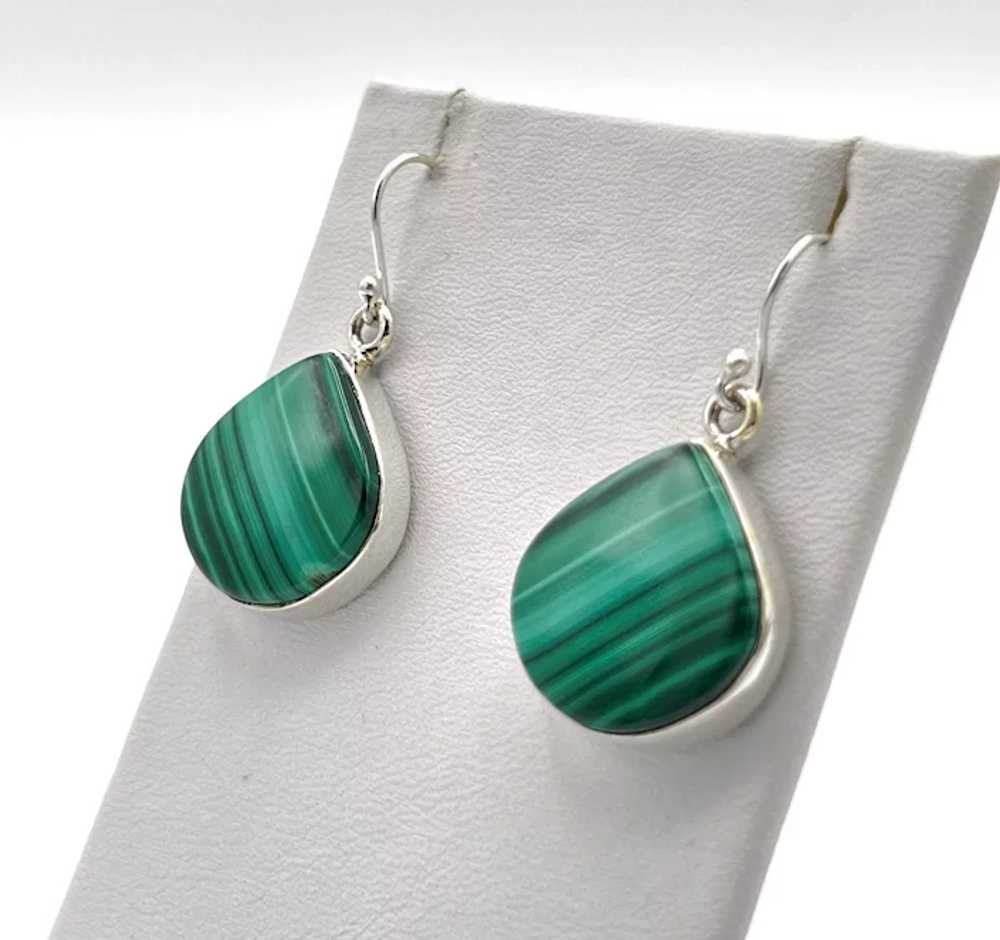 Malachite Cabochon Earrings - Sterling Silver - image 2