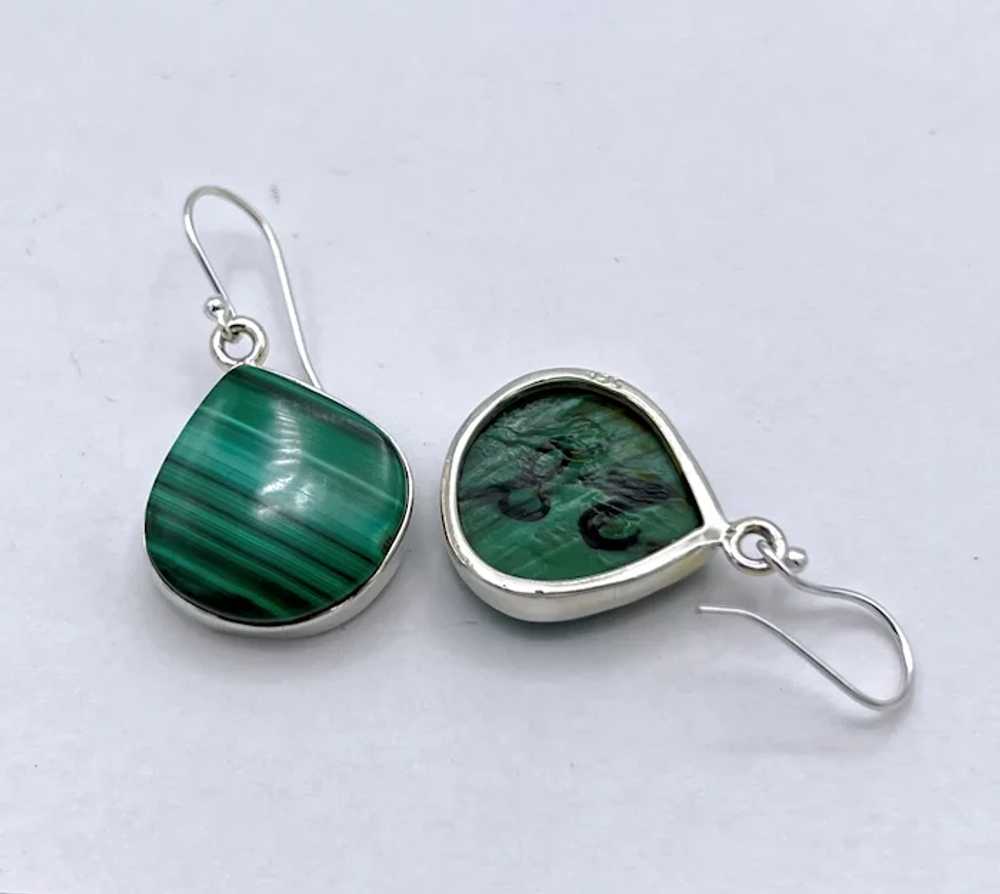 Malachite Cabochon Earrings - Sterling Silver - image 3