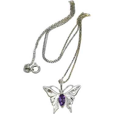 Imitation Amethyst Butterfly Necklace - Sterling … - image 1