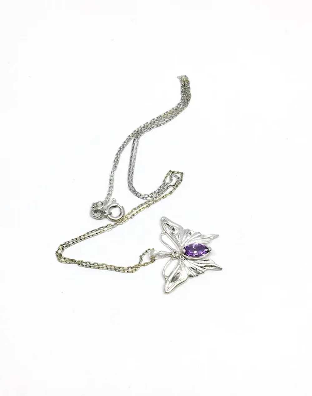 Imitation Amethyst Butterfly Necklace - Sterling … - image 3