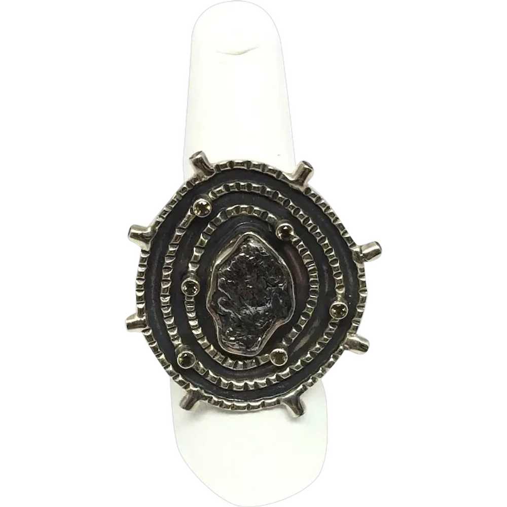 Meteorite & Smokey Quartz Ring - Sterling Silver - image 1