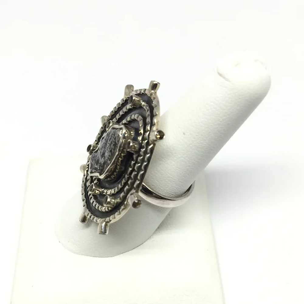 Meteorite & Smokey Quartz Ring - Sterling Silver - image 3