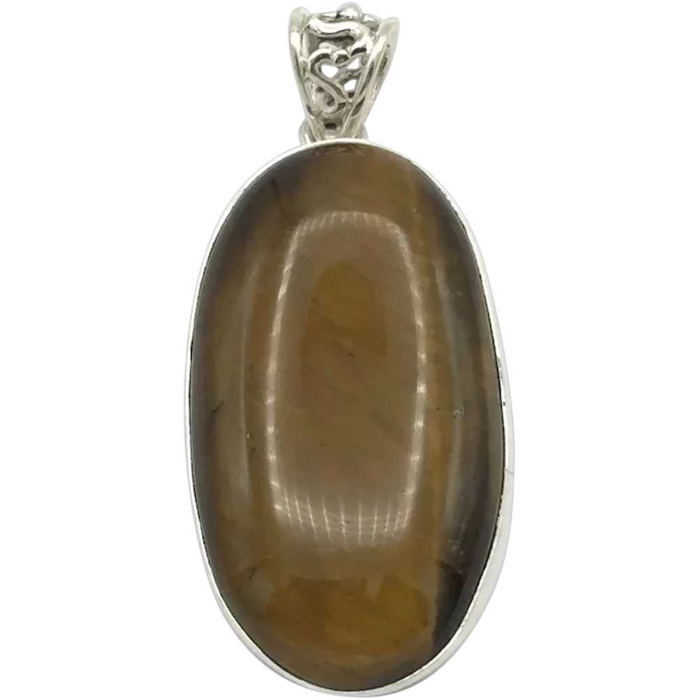 Tiger's Eye Cabochon Pendant - Sterling Silver - image 1