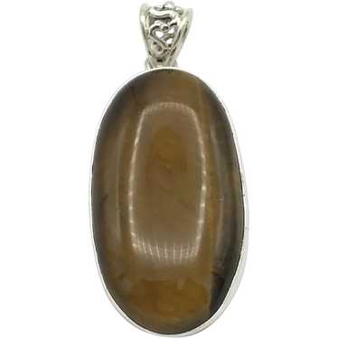 Tiger's Eye Cabochon Pendant - Sterling Silver - image 1