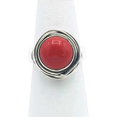 Imitation Red Coral Ring - Sterling Silver