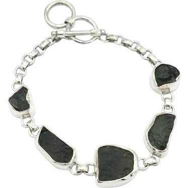 Moldavite Link Bracelet - Sterling Silver - image 1