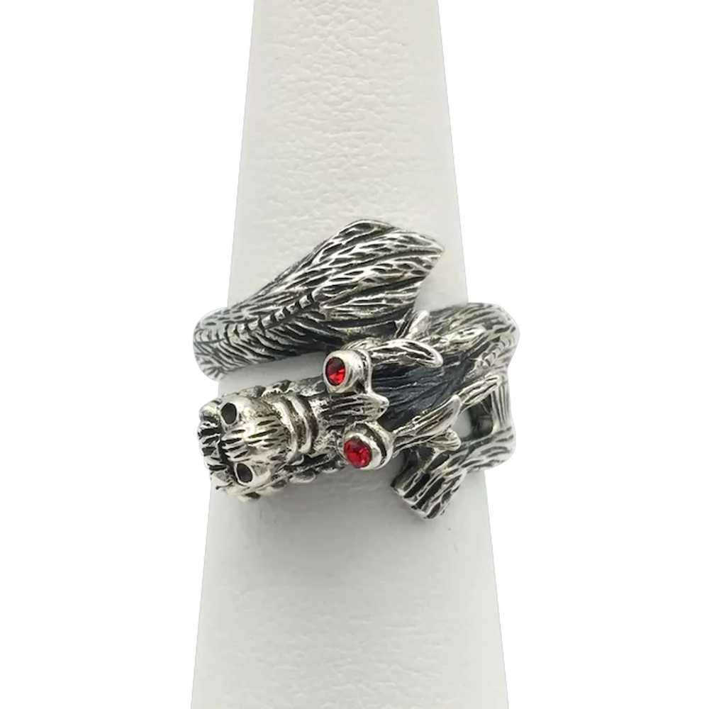 Dragon Ring w/ Red Eyes - Sterling Silver - image 1