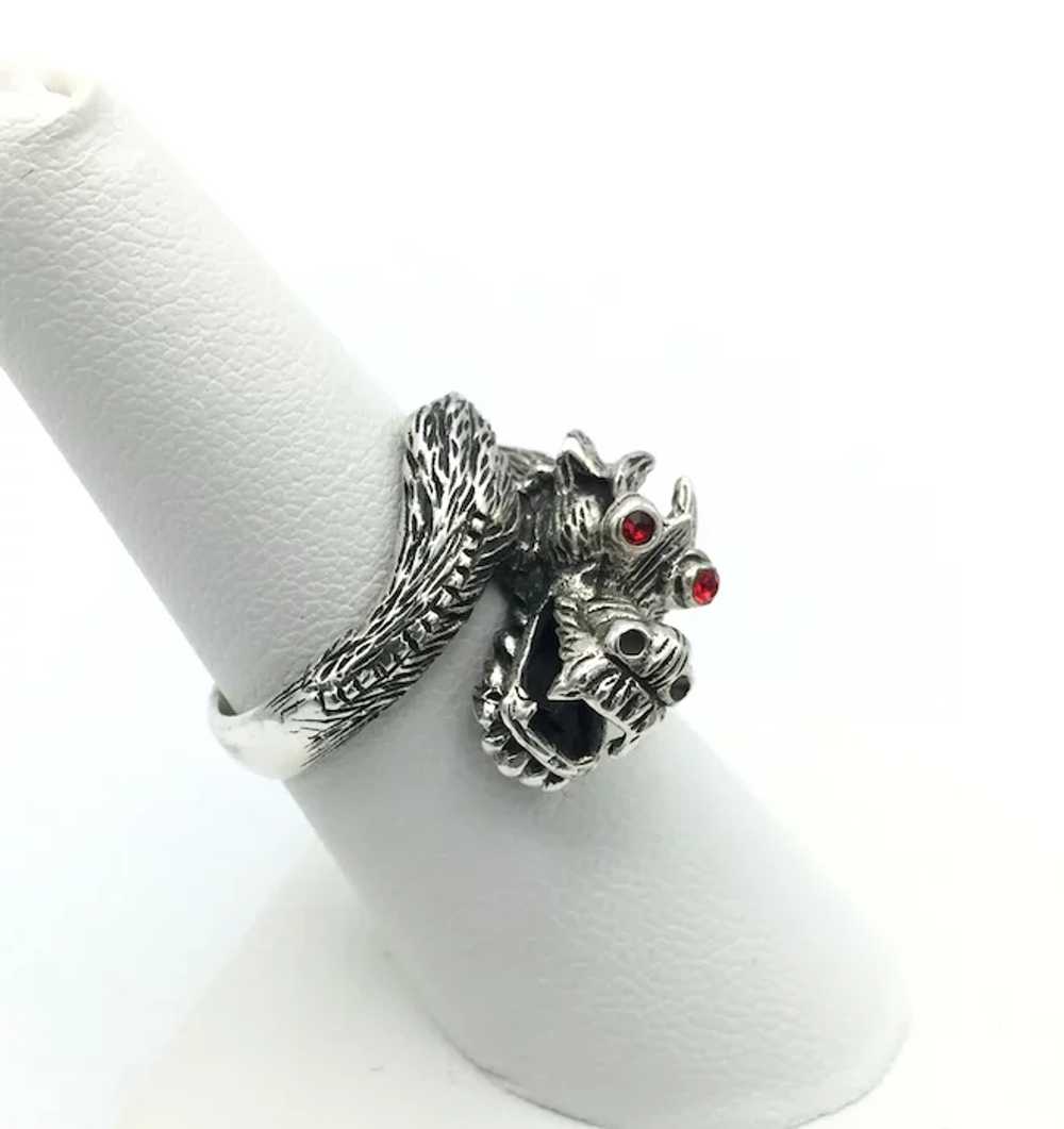 Dragon Ring w/ Red Eyes - Sterling Silver - image 2