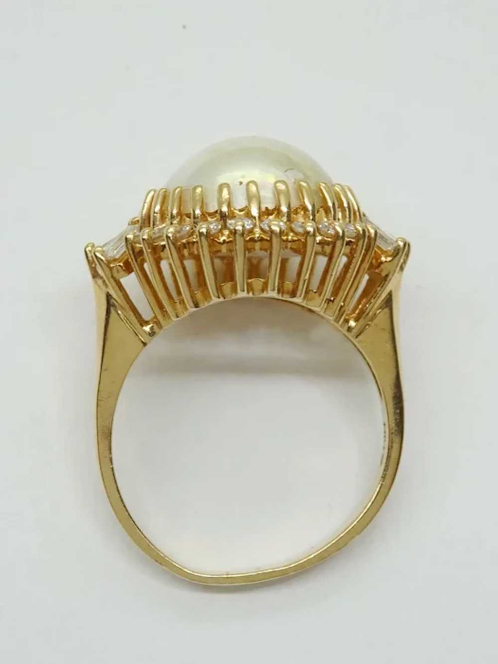 Estate Mabe Pearl Cabochon & Diamond Halo Ring Si… - image 3