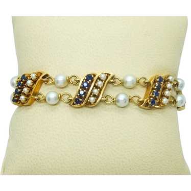 Vintage Honora Designer Natural Pearl & Sapphire B