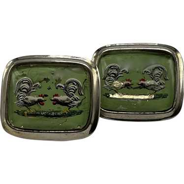 Large Mid-Century Cock-Fight Cufflinks