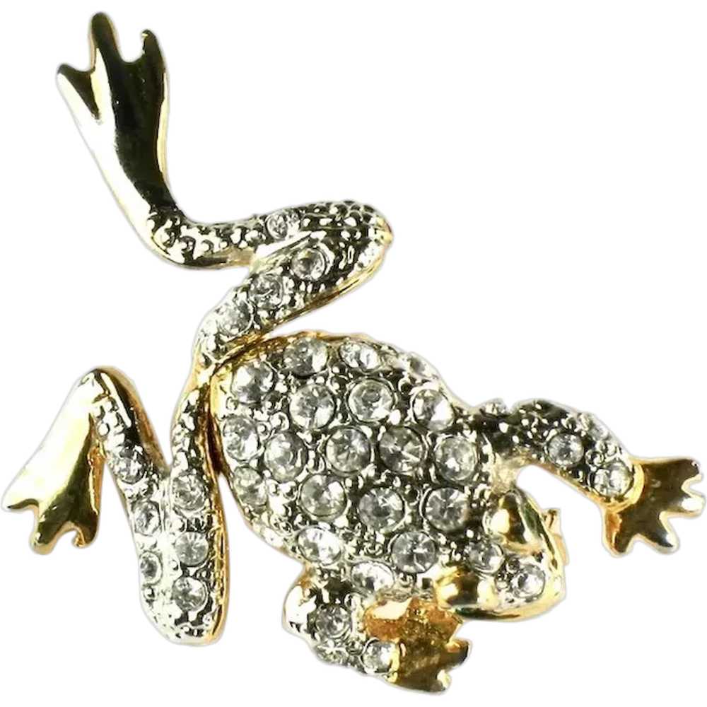 Vintage Pave Rhinestone Articulated Frog Pin - image 1