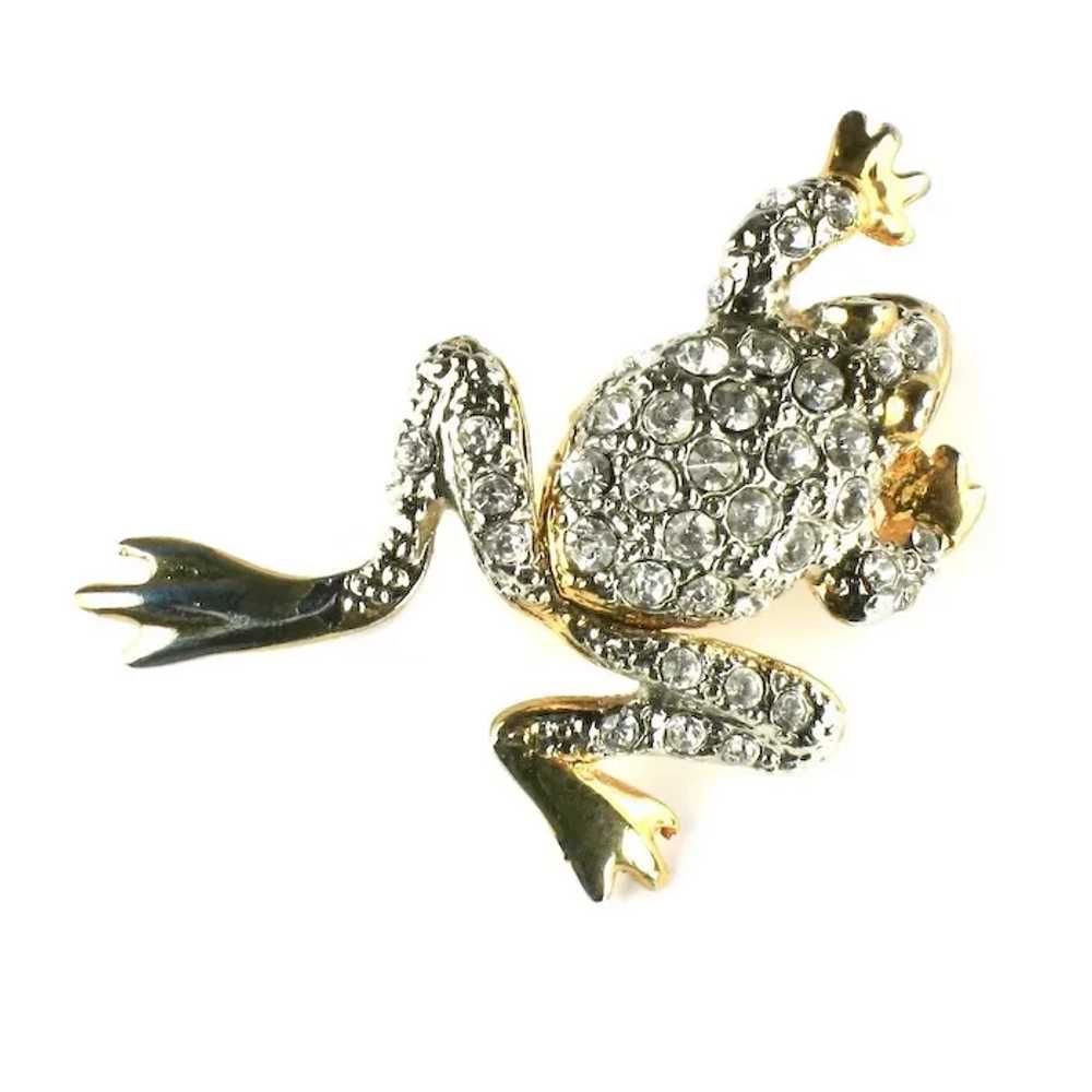 Vintage Pave Rhinestone Articulated Frog Pin - image 2