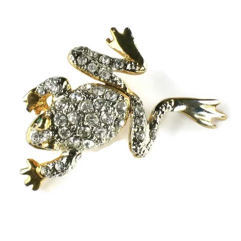 Vintage Pave Rhinestone Articulated Frog Pin - image 3