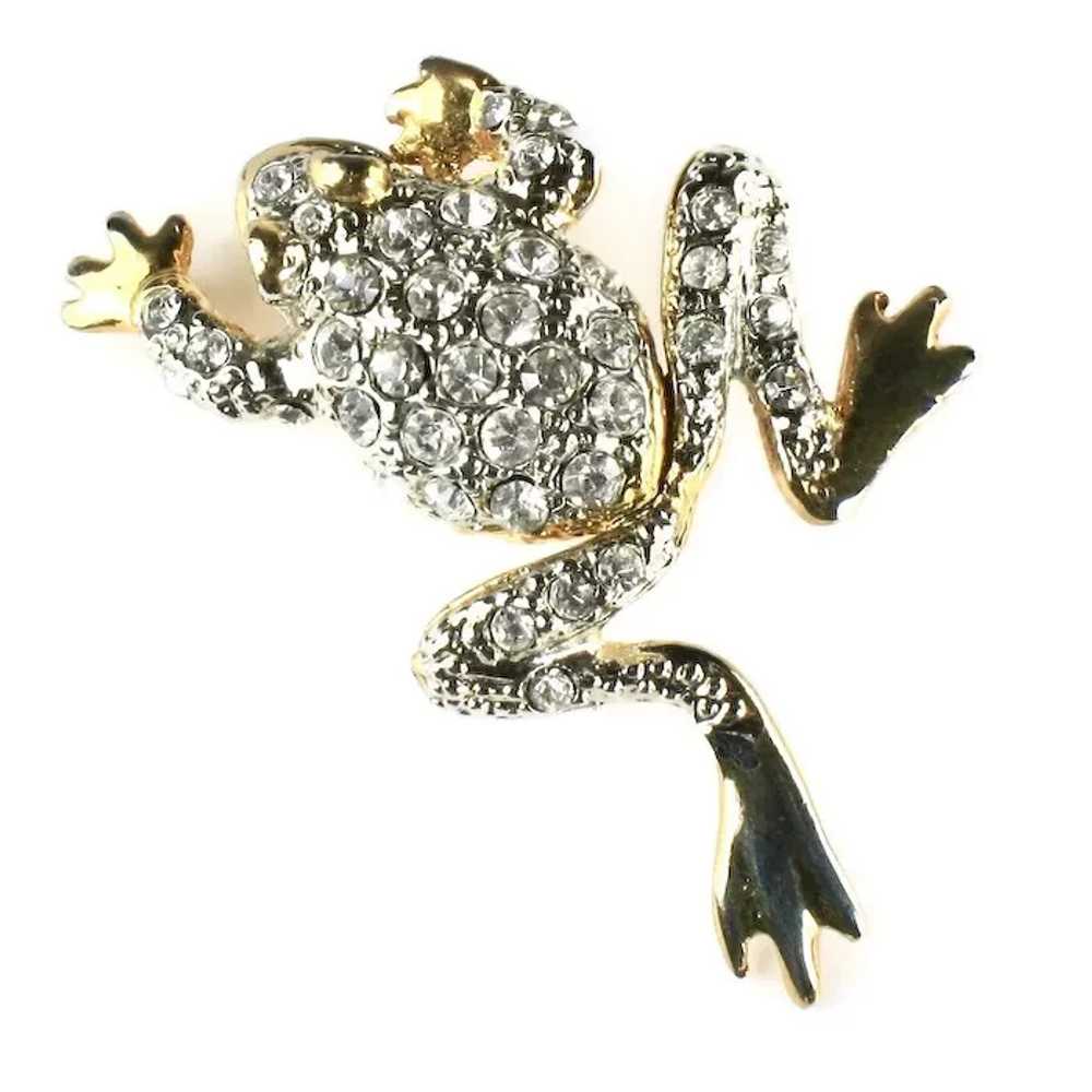 Vintage Pave Rhinestone Articulated Frog Pin - image 4