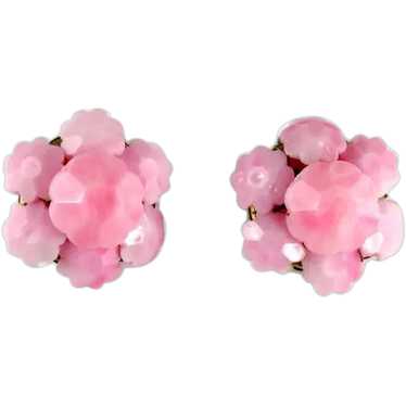 Pink Plastic Flower Motif Vintage Earrings