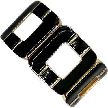 Black Enamel Goldtone Modernist Stretch Bracelet - image 1