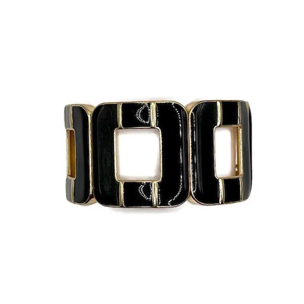 Black Enamel Goldtone Modernist Stretch Bracelet - image 2