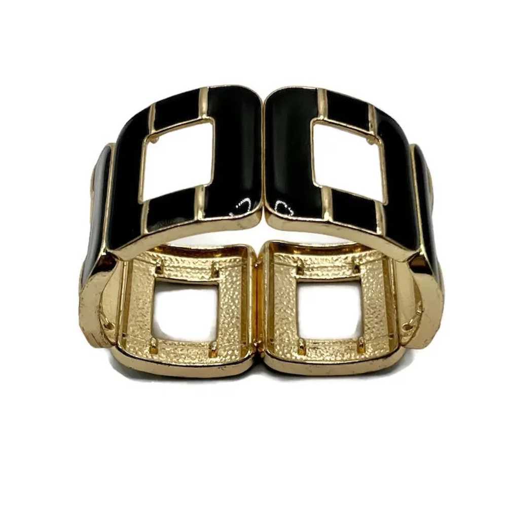 Black Enamel Goldtone Modernist Stretch Bracelet - image 4