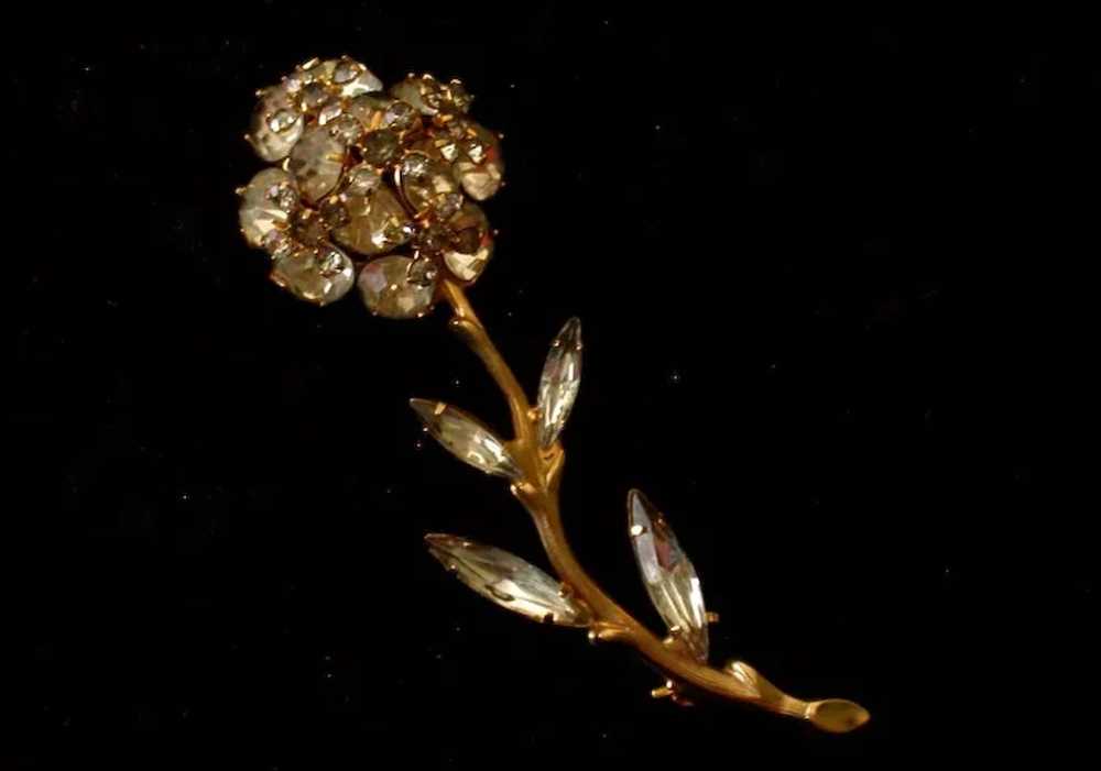 1960's Vintage Rhinestone Flower Pin With Rhinest… - image 1