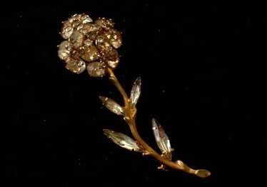 1960's Vintage Rhinestone Flower Pin With Rhinest… - image 1