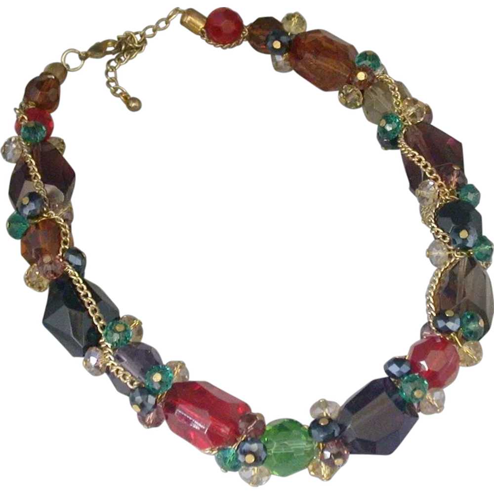 Multi-Color Glass And Chain Chunky Choker, Vintage - image 1