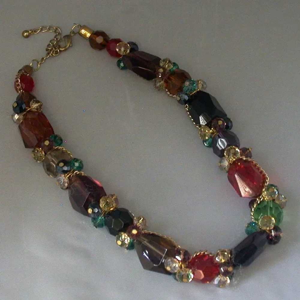 Multi-Color Glass And Chain Chunky Choker, Vintage - image 2