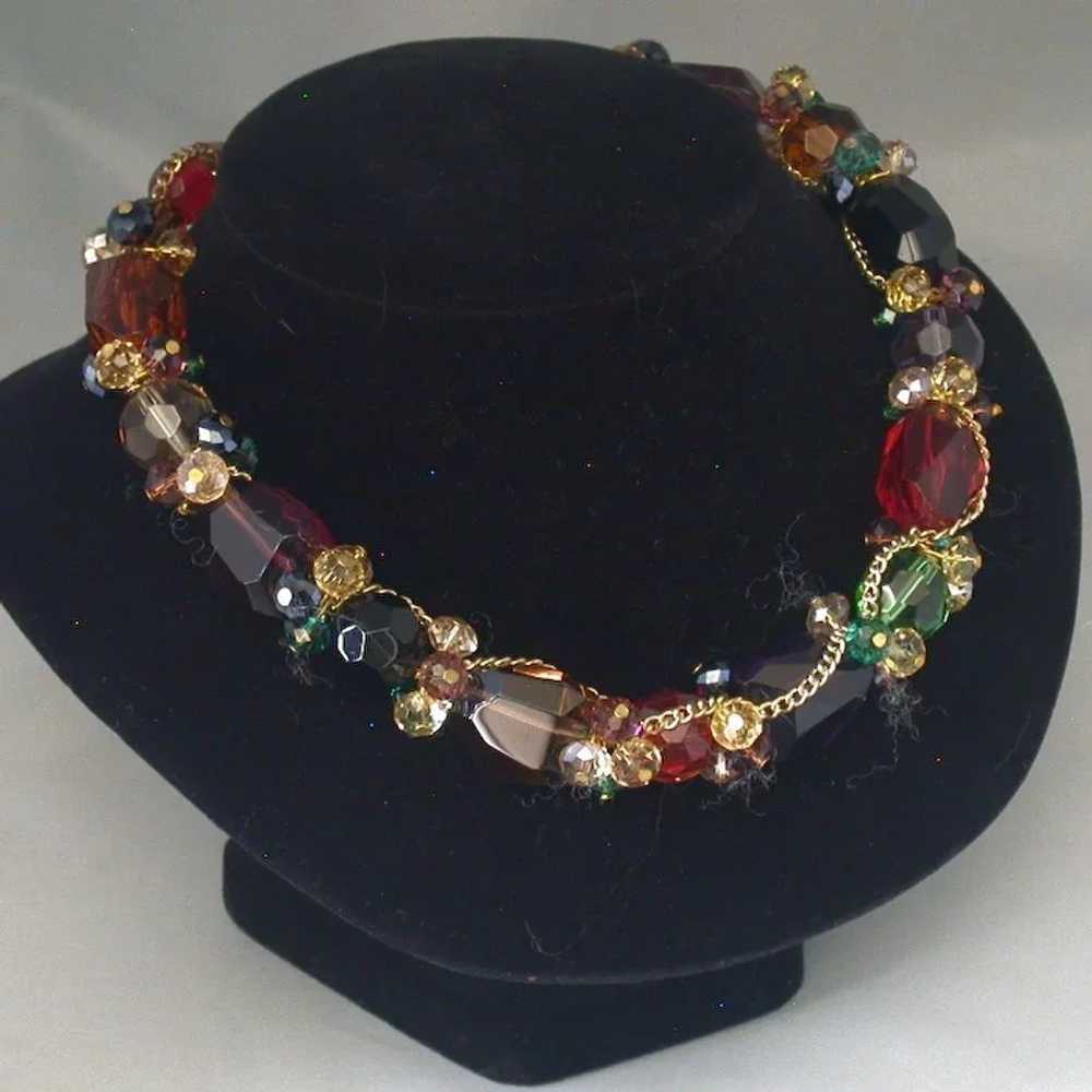Multi-Color Glass And Chain Chunky Choker, Vintage - image 3