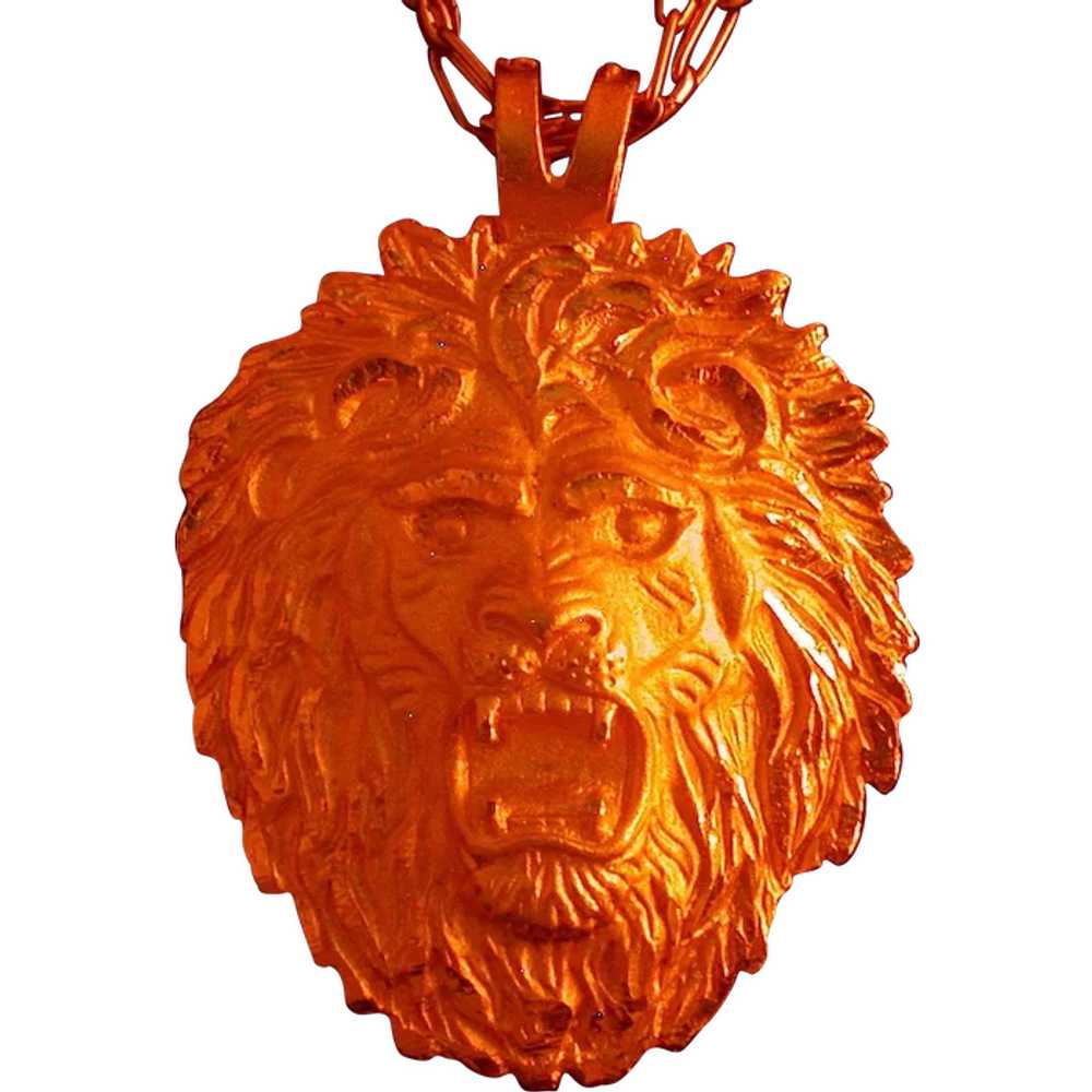 Vintage Crown Trifari Figural Lion Pendant, 24” L… - image 1