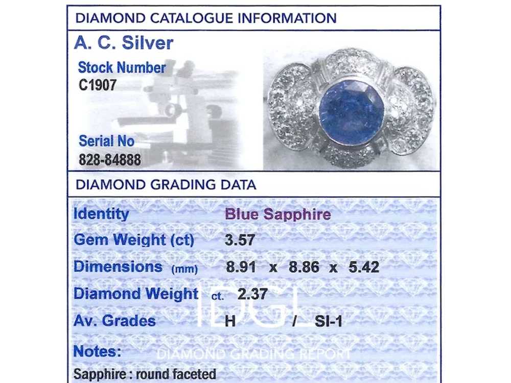 Vintage 3.57ct Sapphire and 2.37ct Diamond, Plati… - image 6