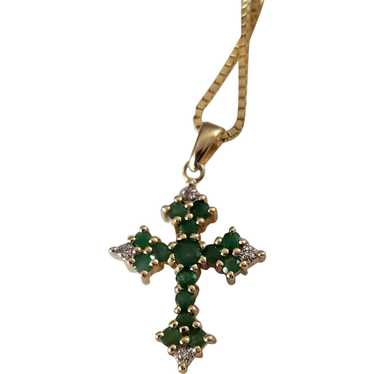 Emerald and Diamond Cross in 14K Gold with 14K Bo… - image 1