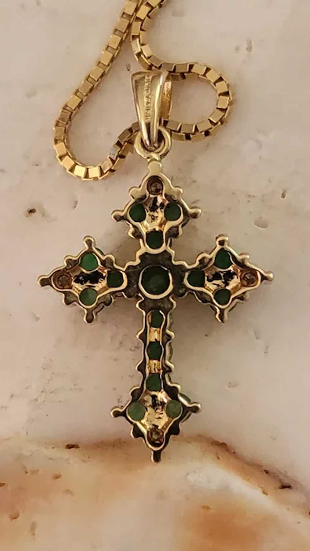 Emerald and Diamond Cross in 14K Gold with 14K Bo… - image 5