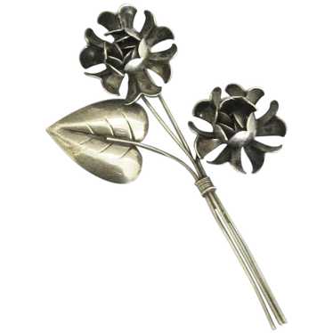 Lovely Long Sterling Silver Roses Brooch