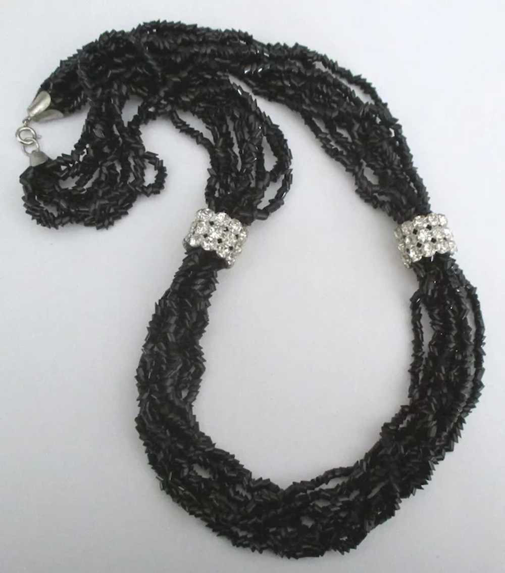 Glittering Vintage Black Torsade Necklace with Hu… - image 2