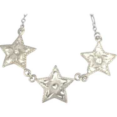 Vintage Sterling Triple Star Necklace - image 1