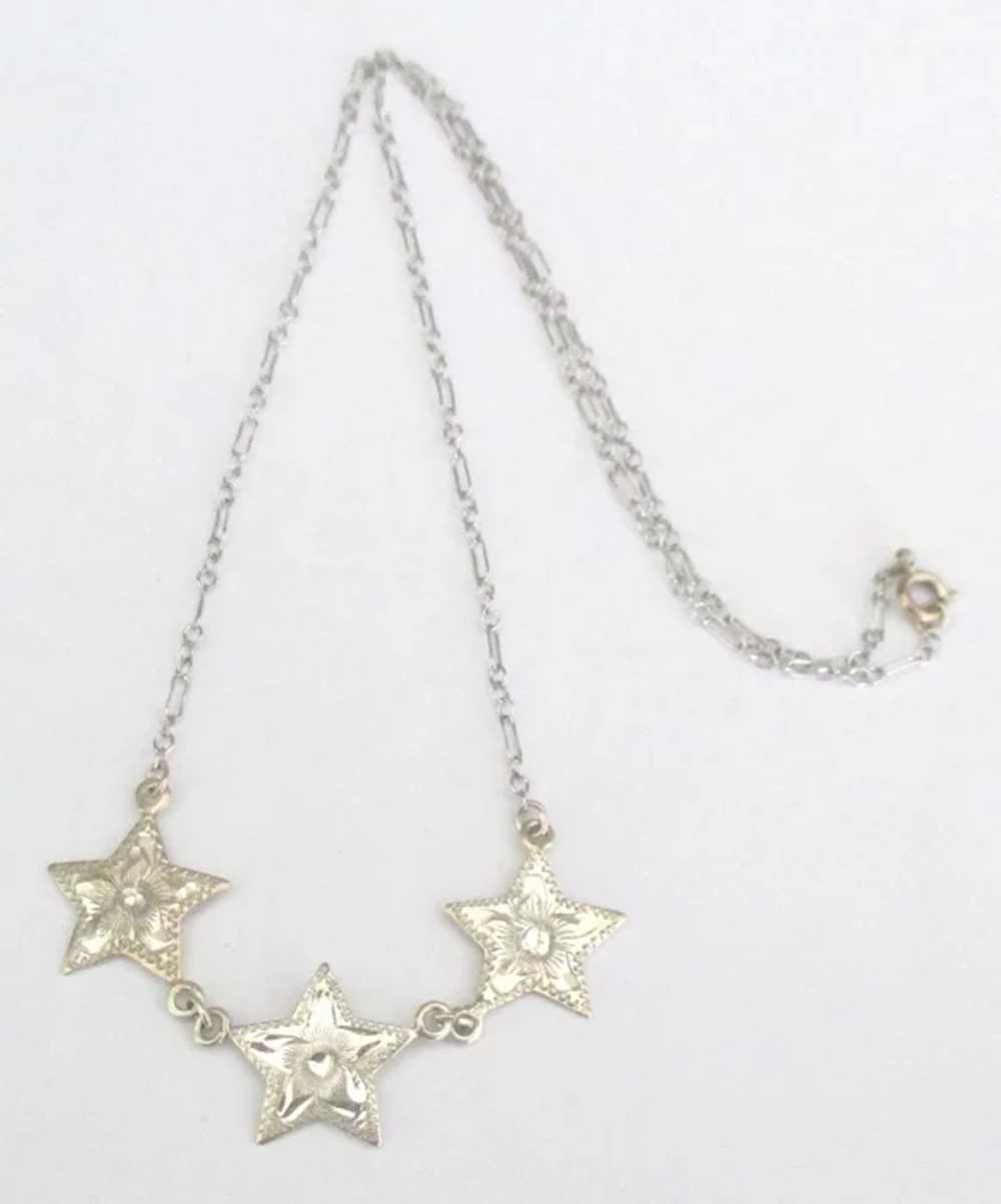 Vintage Sterling Triple Star Necklace - image 2