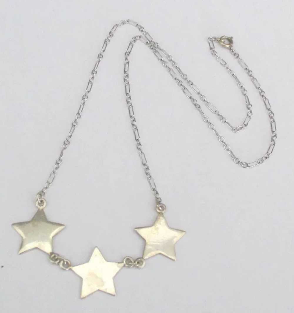 Vintage Sterling Triple Star Necklace - image 3