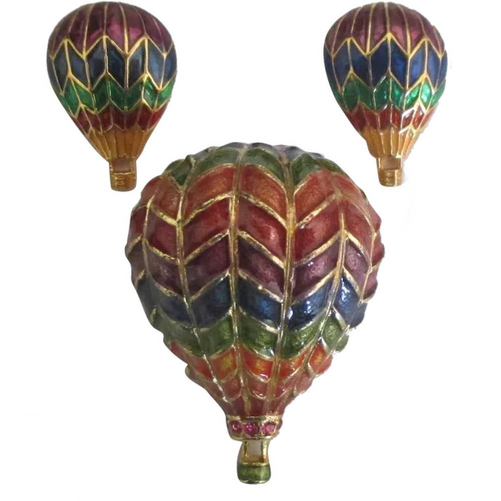 Colorful Enamel Hot Air Balloon Brooch and Pierce… - image 1