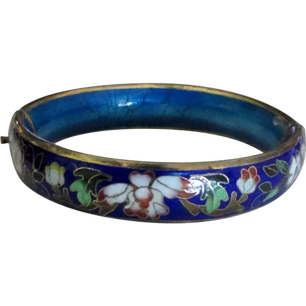 Vintage Chinese Cloisonne Enamel Hinged Cobalt Bl… - image 1