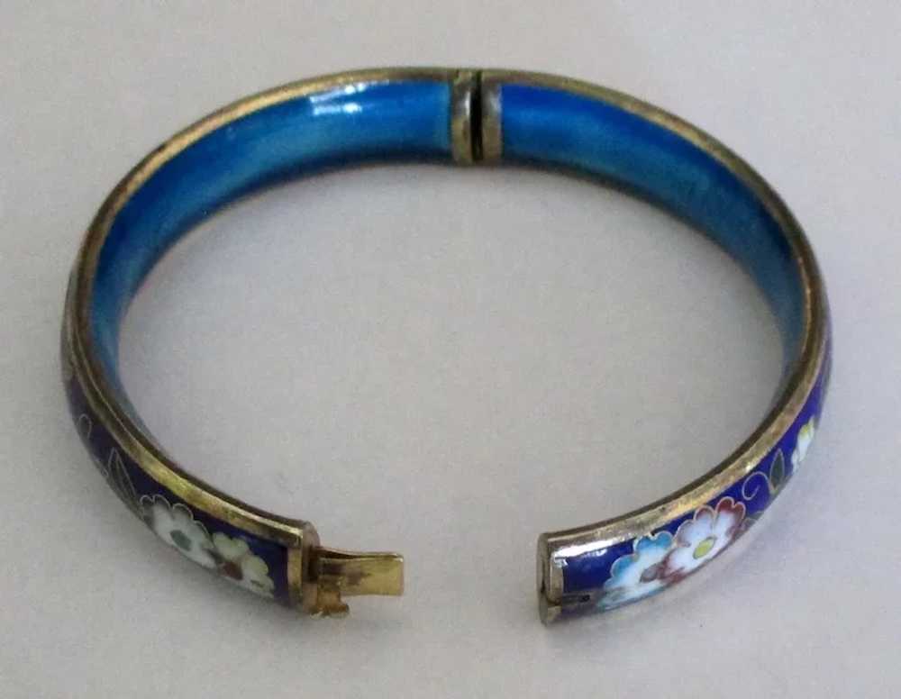 Vintage Chinese Cloisonne Enamel Hinged Cobalt Bl… - image 2