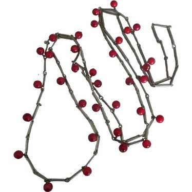 Flirty Estate Silver Tone Red Bead 56" Necklace - image 1