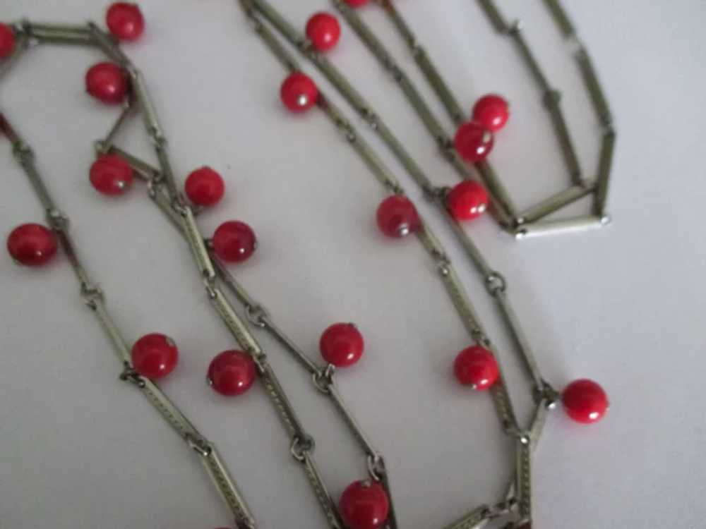 Flirty Estate Silver Tone Red Bead 56" Necklace - image 2