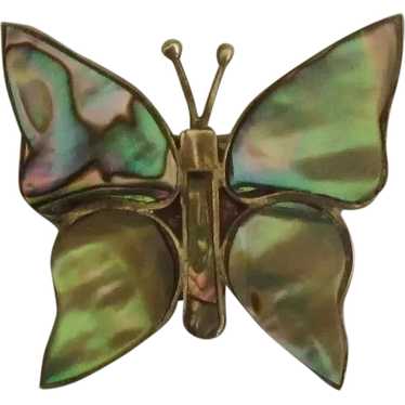 Vintage Eagle Mark Sterling Abalone Butterfly Bro… - image 1