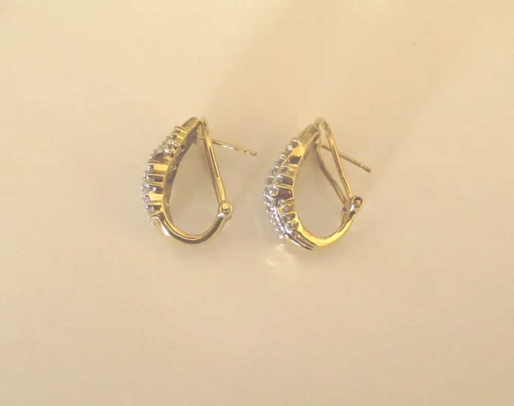 Estate 10K YG Pave Diamond Omega Pierced Earrings - image 3