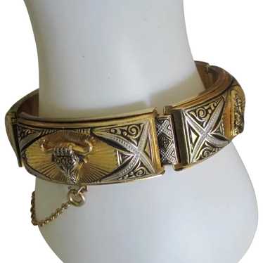 Vintage Wide Damascene Link Lady with Fan Bracelet