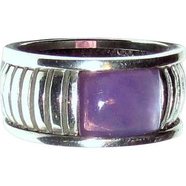 Sterling Cigar Band Ring w/ Purple Stone, Sz 9, 1… - image 1