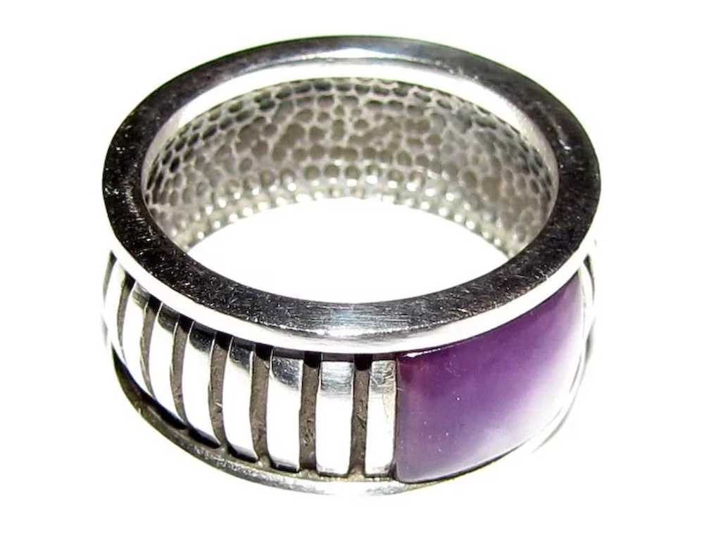 Sterling Cigar Band Ring w/ Purple Stone, Sz 9, 1… - image 2